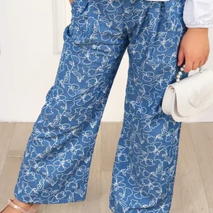 PANTALÓN DE CHAMBRAY CON CINTURA ALTA FRUNCIDA