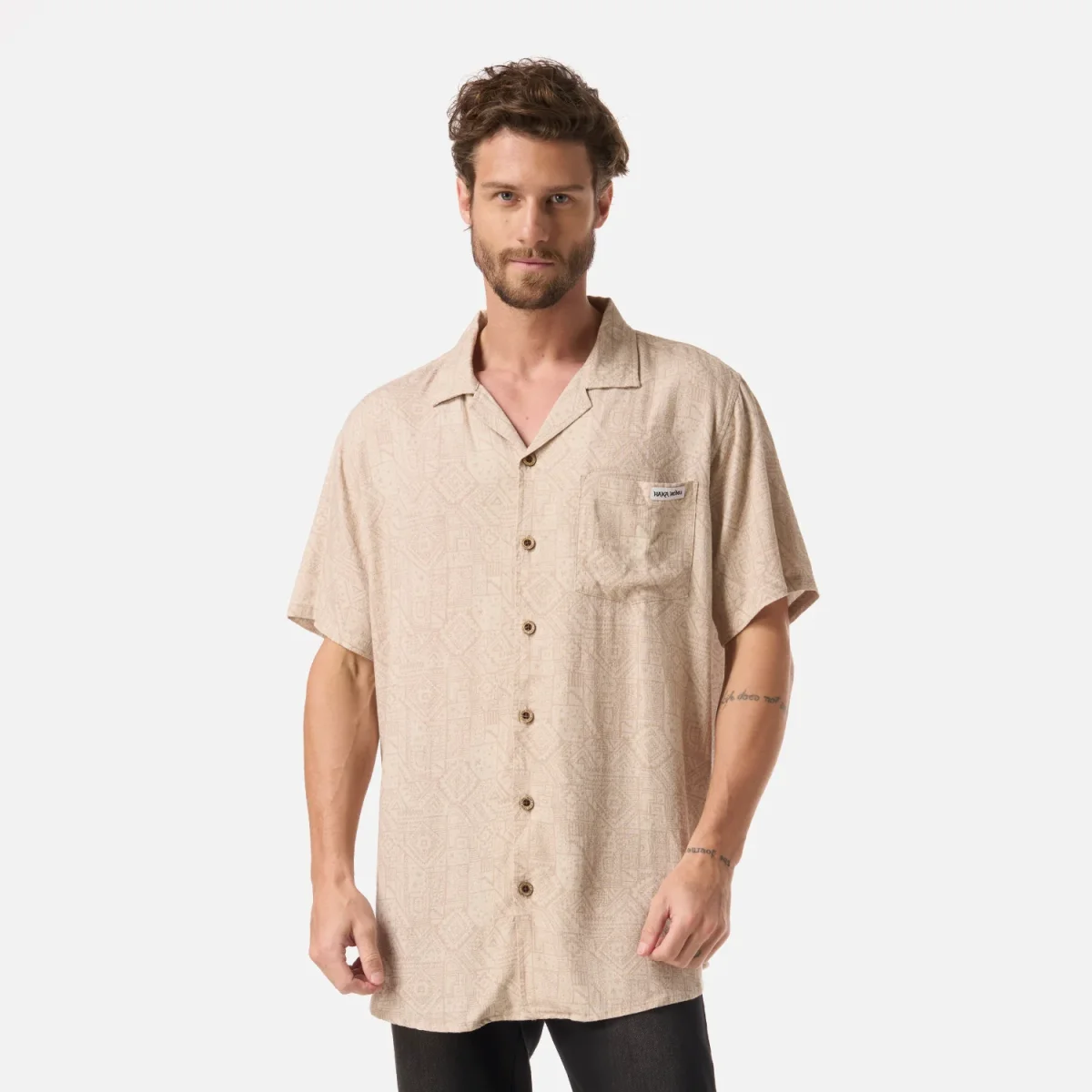 Camisa Hombre Linaje Print Taupe Haka Honu - Imagen 2