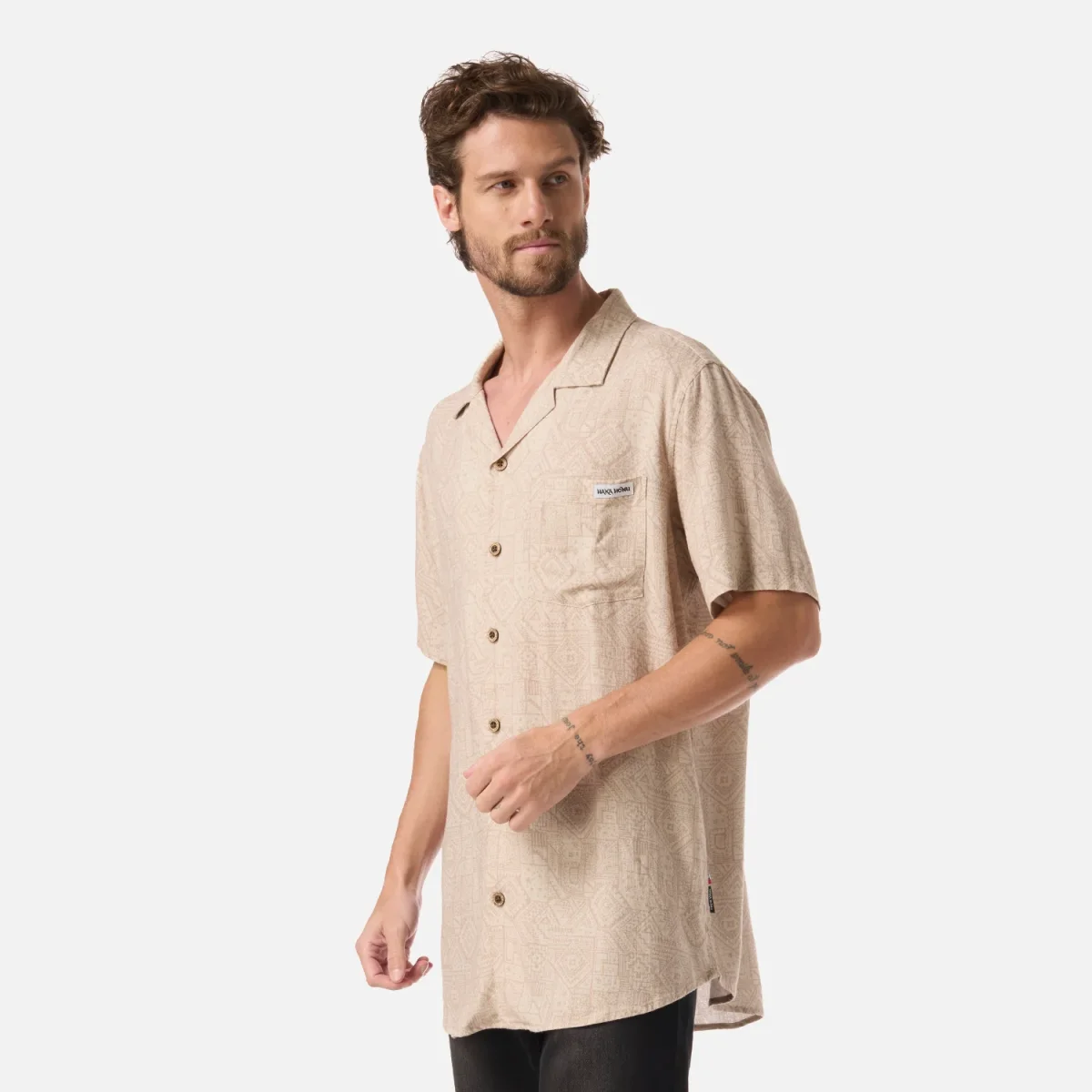 Camisa Hombre Linaje Print Taupe Haka Honu - Imagen 3
