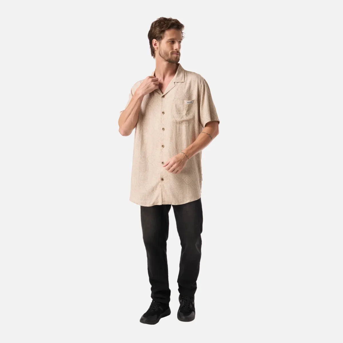 Camisa Hombre Linaje Print Taupe Haka Honu - Imagen 6